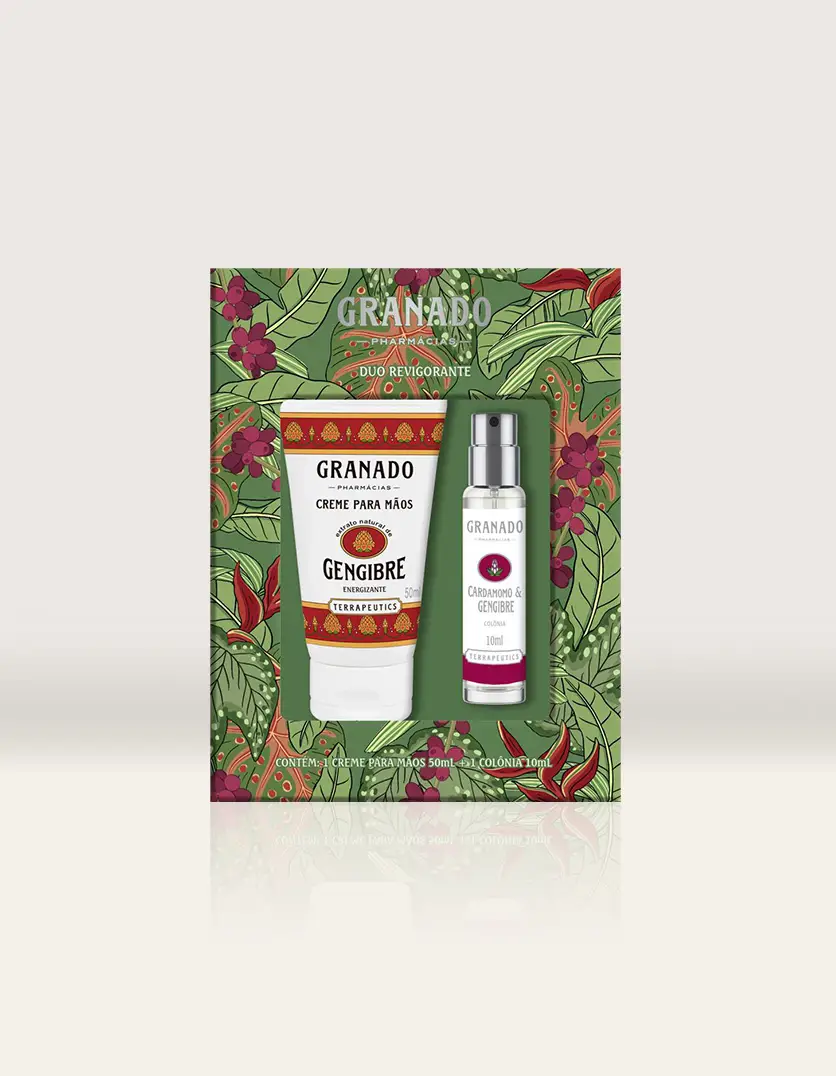 Kit Duo Revigorante - Creme de Mãos Cardamomo e Gengibre 50ml + Colônia Cardamomo e Gengibre 10ml